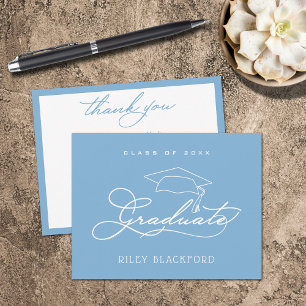 Graduation Cap Powder Blue Thank You Card