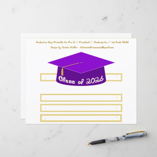 Graduation Cap Purple Party Hat 2026 in White (Front/Back In Situ)