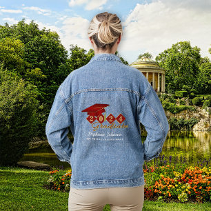 Graduation Cap Red Gold Personalised Denim Jacket