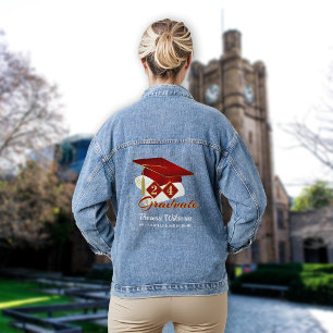 Graduation Cap Red Gold Personalised Denim Jacket