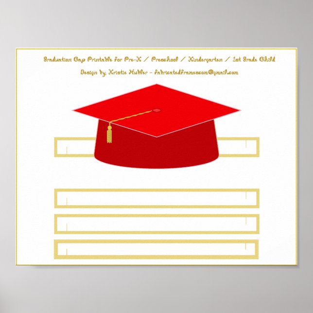 Graduation Cap Red Paper Hat Printable Poster (Front)