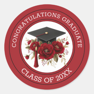 Graduation Cap & Red Roses Class of 20XX  Classic Round Sticker