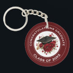 Graduation Cap & Red Roses Class of 20XX  Key Ring<br><div class="desc">Graduation Cap & Red Roses Class of 20XX keychain Celebrate a milestone achievement with a beautifully designed graduation emblem featuring a classic black cap with a gold tassel, surrounded by elegant red roses and petals. The circular layout highlights the “Congratulations Graduate” and customizable “Class of 20XX” text, creating a polished,...</div>