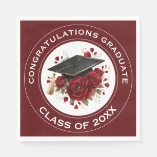 Graduation Cap & Red Roses Class of 20XX Napkin