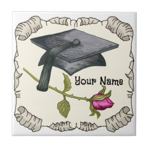 Graduation Cap Rose  Ceramic Tile
