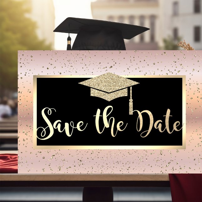 Graduation Cap,Rose Gold Graduation Save The Date (Creator Uploaded)