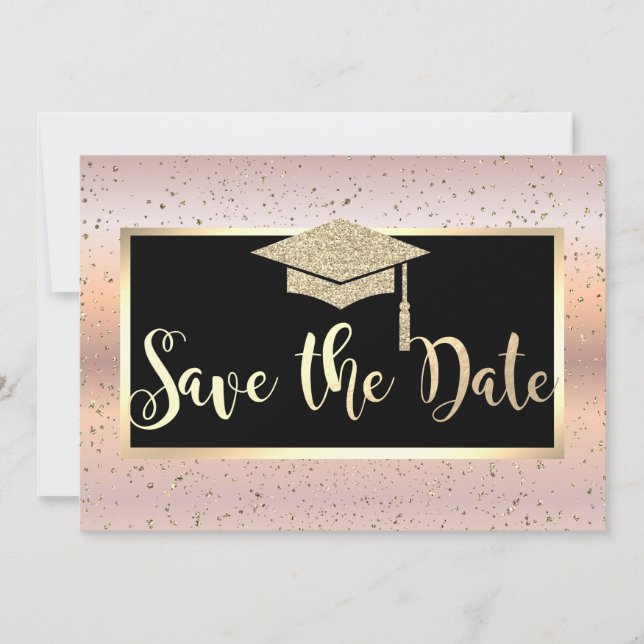Graduation Cap,Rose Gold Graduation Save The Date (Front)