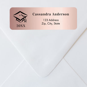 Graduation cap rose gold return address label