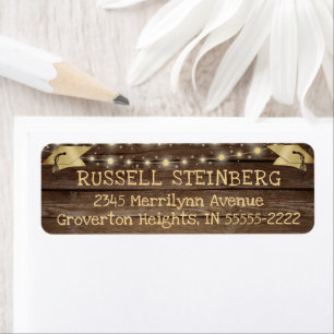 Graduation Cap Rustic Wood String Lights Return Address Label