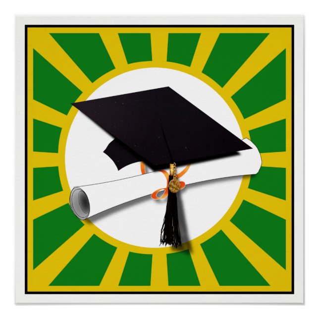 Graduation Cap - School Colours Gold and Green Poster (Front)