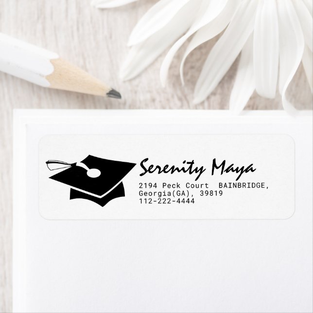 Graduation Cap Script Return Address Label (Insitu)