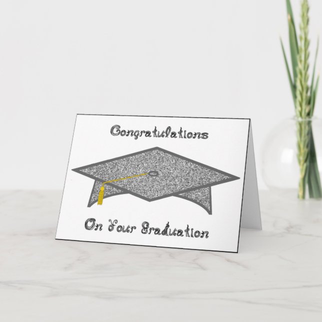 Graduation Cap Silver Glitter Paper Hat Card Print (Front)