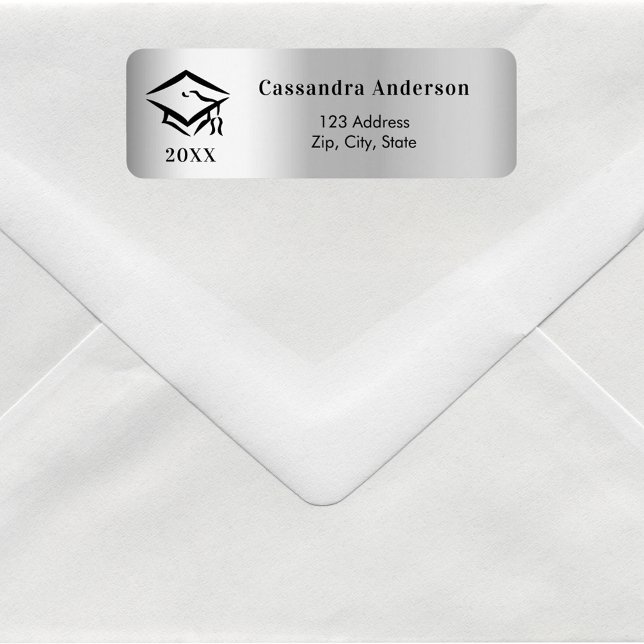 Graduation cap silver return address label (Creator Uploaded)