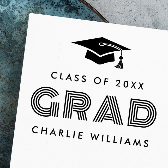 Graduation cap Student modern Grad name class Rubber Stamp (Graduation cap Student modern Grad name class Rubber Stamp)