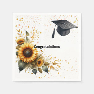 Graduation Cap Sunflower Paper Napkins