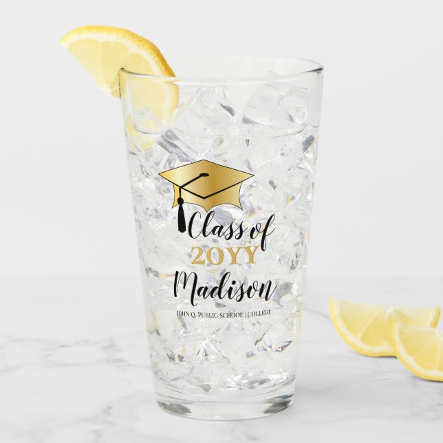 Graduation Cap - Tassel Black Gold Class of 2023  Glass (Front Ice)