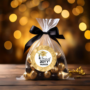 Graduation Cap - Tassel Black Gold Class Year Classic Round Sticker