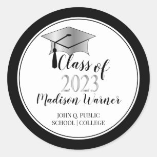 Graduation Cap -Tassel Black Silver Class of 2023 Classic Round Sticker