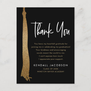Graduation Cap Tassel Gold Black Minimalist Modern Announcement Postcard