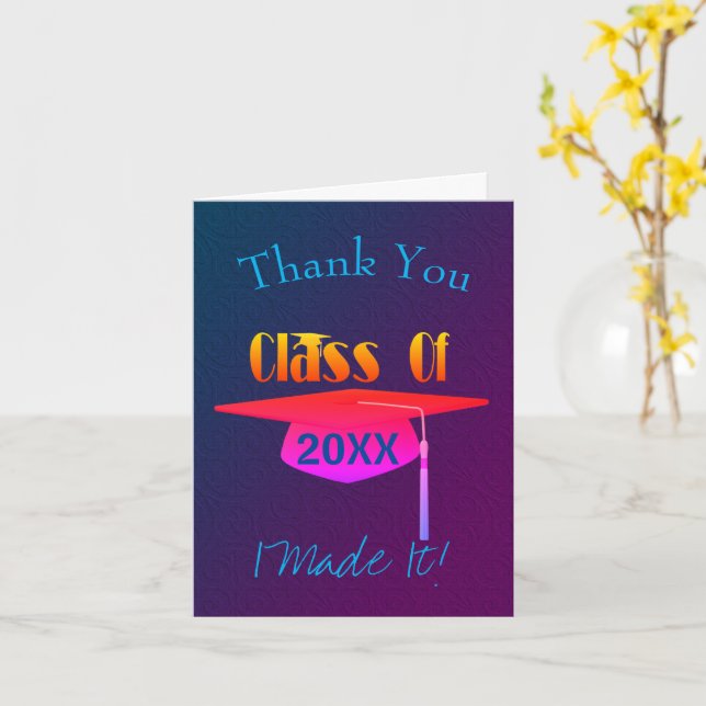 Graduation Cap Tassel I Made It Thank You Card (Yellow Flower)