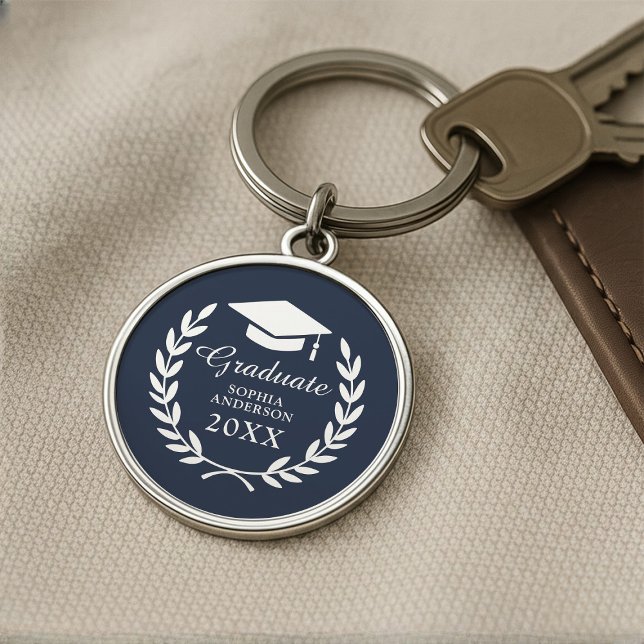 Graduation Cap & Tassel Navy Blue College Emblem  Key Ring (Creator Uploaded)