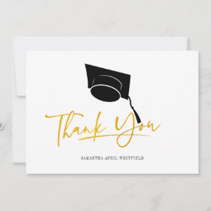 Graduation Cap Tassel Typography Faux Gold Thank You Card
