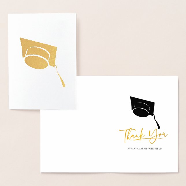 Graduation Cap Tassel Typography Gold Thank You Foil Card (Display)