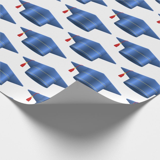 Graduation Cap Tassle Blue Wrapping Paper (Corner)