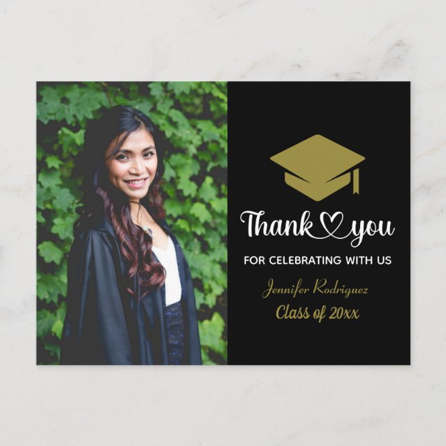 Graduation Cap Thank You Grad Custom Photo Postcard (Front)