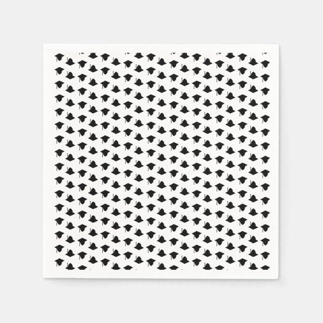 Graduation cap topper pattern black white modern napkin (Front)