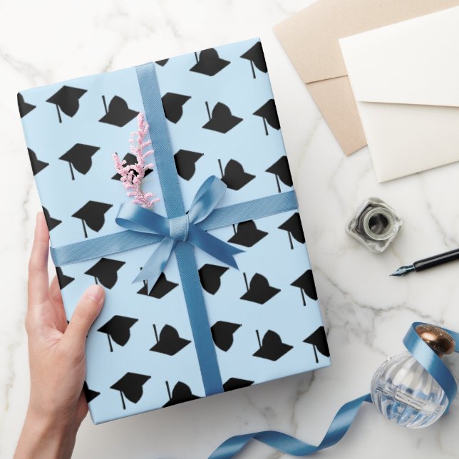 Graduation cap topper pattern light blue modern wrapping paper (Gifting)