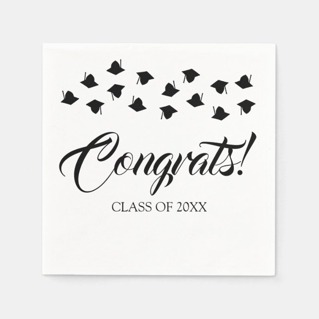Graduation cap toss congrats custom class year napkin (Front)