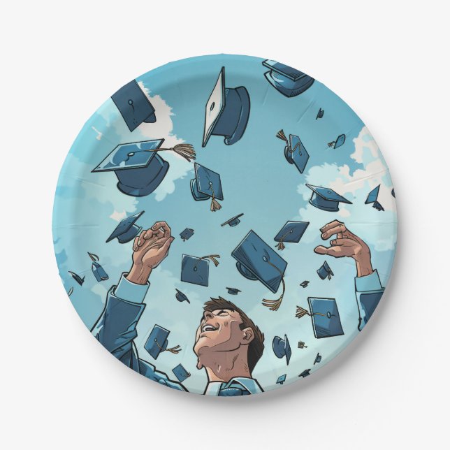 Graduation Cap Toss Paper Plate (Front)