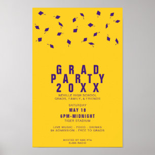 Graduation Cap Toss Purple & Gold Grad Party Poster