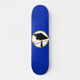 Graduation Cap w/Diploma - Dark Blue Background Skateboard