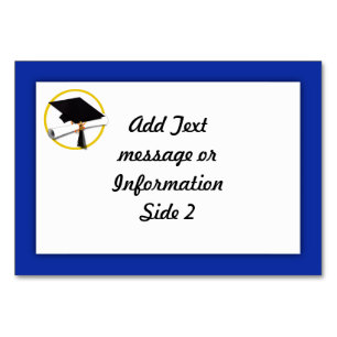 Graduation Cap w/Diploma - Dark Blue Background Table Number