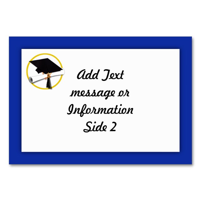 Graduation Cap w/Diploma - Dark Blue Background Table Number (Back)