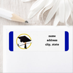 Graduation Cap w/Diploma - Dark Blue Return Address Label