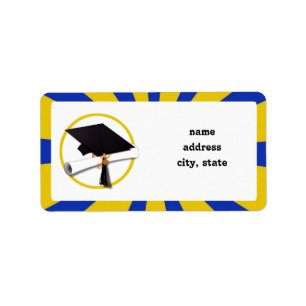 Graduation Cap w/Diploma - Gold & Blue Label