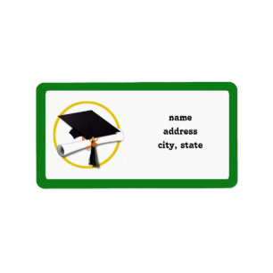 Graduation Cap w/Diploma - Green Background Label