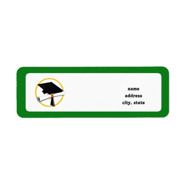 Graduation Cap w/Diploma - Green Background Return Address Label (Front)