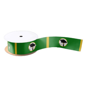 Graduation Cap w/Diploma - Green Background Satin Ribbon