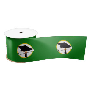 Graduation Cap w/Diploma - Green Satin Ribbon