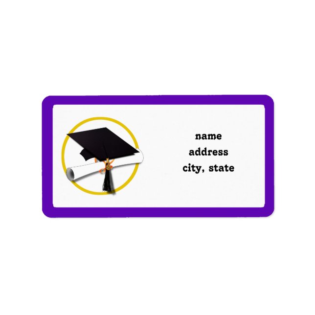Graduation Cap w/Diploma - Purple Background Label (Front)