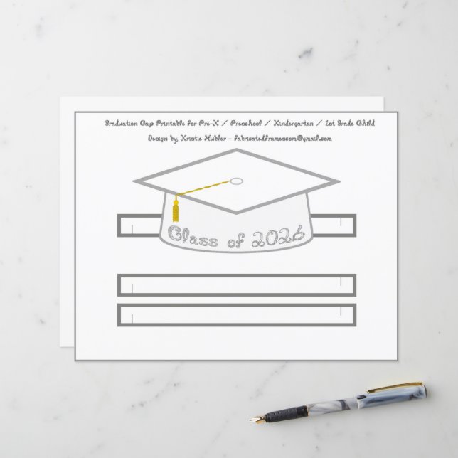 Graduation Cap White Party Hat 2026 Silver Font  (Front/Back In Situ)