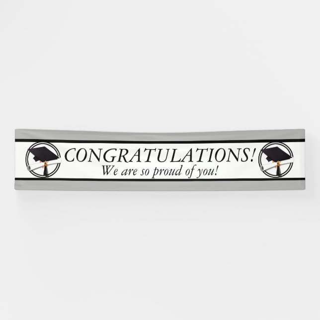 Graduation Cap with Black And White Circle Banner (Horizontal)