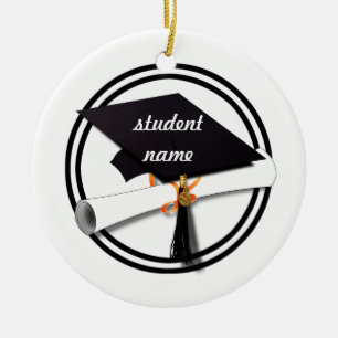 Graduation Cap with Black And White Circle Ceramic Tree Decoration