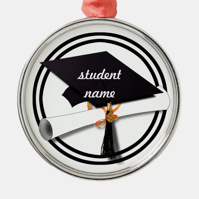 Graduation Cap with Black And White Circle Metal Tree Decoration (Front)