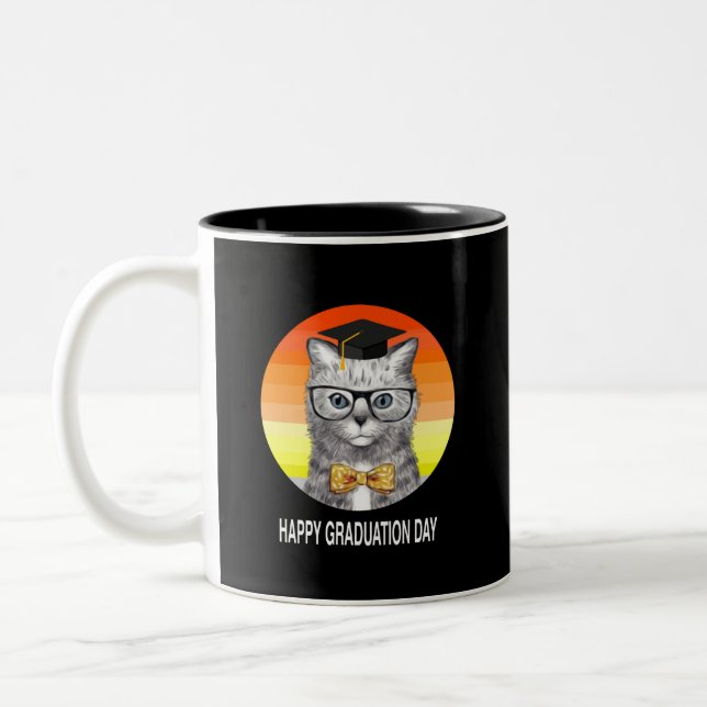 Graduation cap with cat Two-Tone coffee mug (Left)