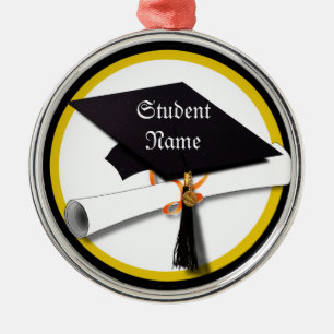 Graduation Cap with Diploma and Gold Circle Metal Tree Decoration